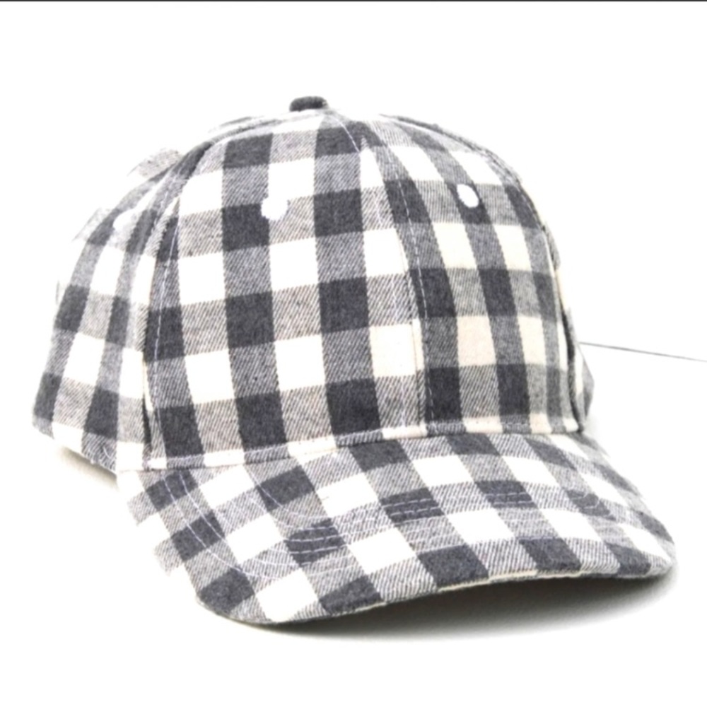 Hocus Pocus Buffalo Check Flannel Baseball Cap in grey cream check OS adjustable
